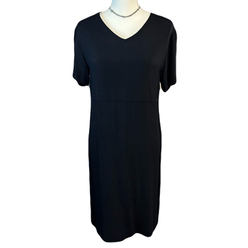 Vintage Morgan & Co Women Midi Shift Dress Sz 12 Black Minimalist Classic Modest - Picture 2 of 8